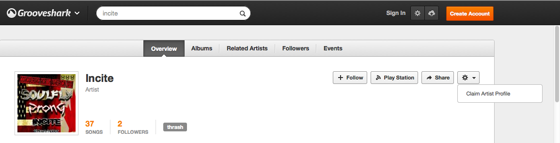 perfil de artista Grooveshark